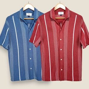 Lot of 2 American Eagle Knit Sweater Button Shirts Men XS Red Blue Cotton Stripe